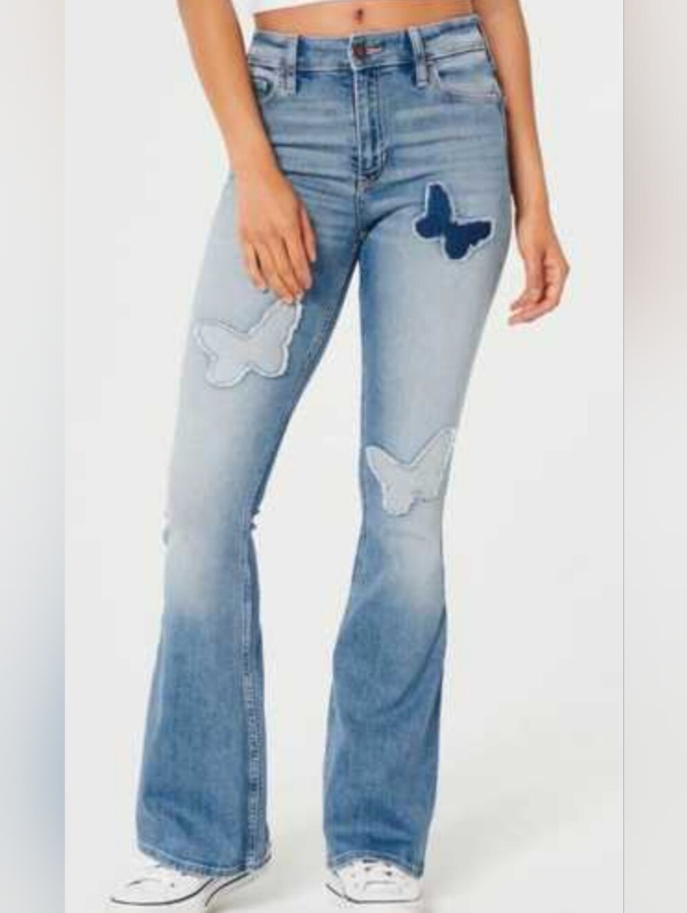 Hollister Jeans, NEW! Size 26, Stonewash Blue Denim, Flare, Butterfly Accents,